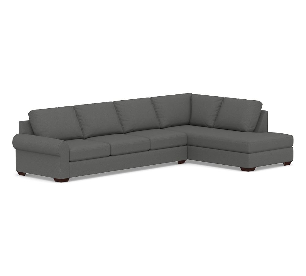 Big Sur Roll Arm Upholstered Left Grand Sofa Return Bumper Sectional, Down Blend Wrapped Cushions, Park Weave Charcoal - Image 0