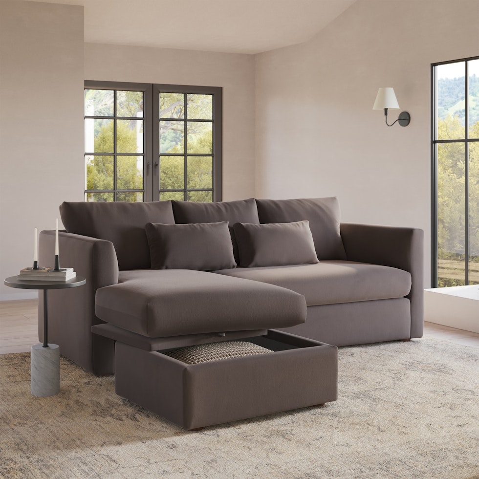 Marina 90" Velvet Reversible Storage Sectional - Hale Warm Gray - Image 1