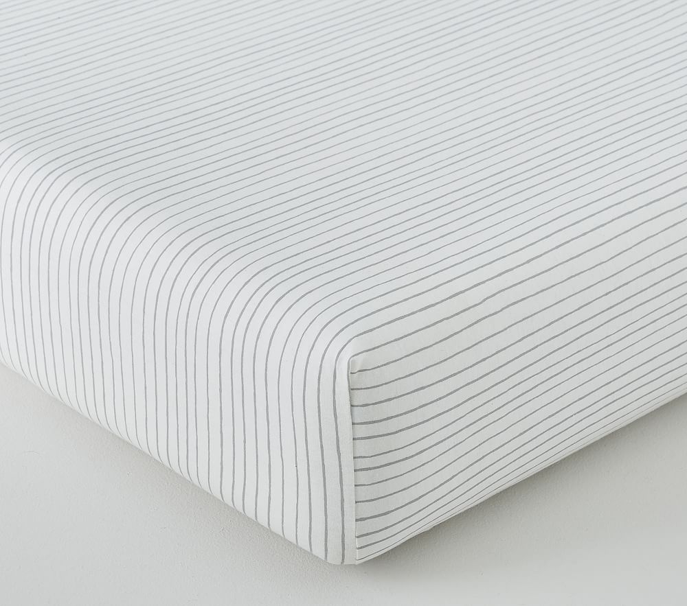 Organic Jersey Stripe Crib Fitted Sheet, Grey - Image 0