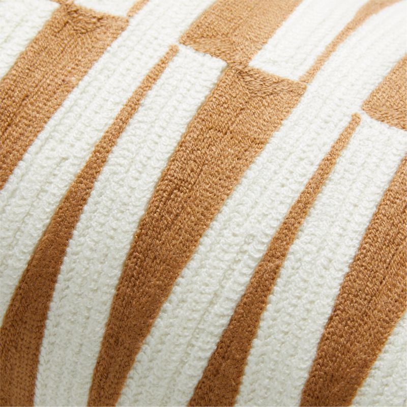 Umara Warm White and Light Brown Cotton Throw Pillow with  Down-Alternative Insert 20"x20" - Image 2