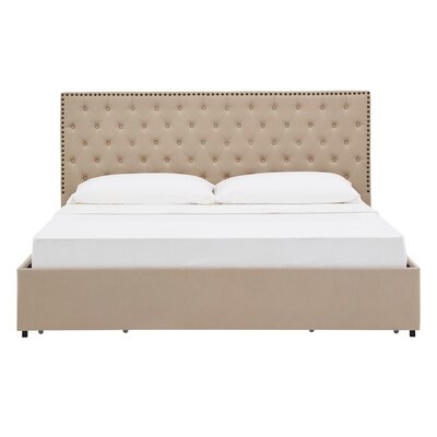 Gaylen Nailhead Linen Headboard Storage Queen Size Platform Bed - Image 0