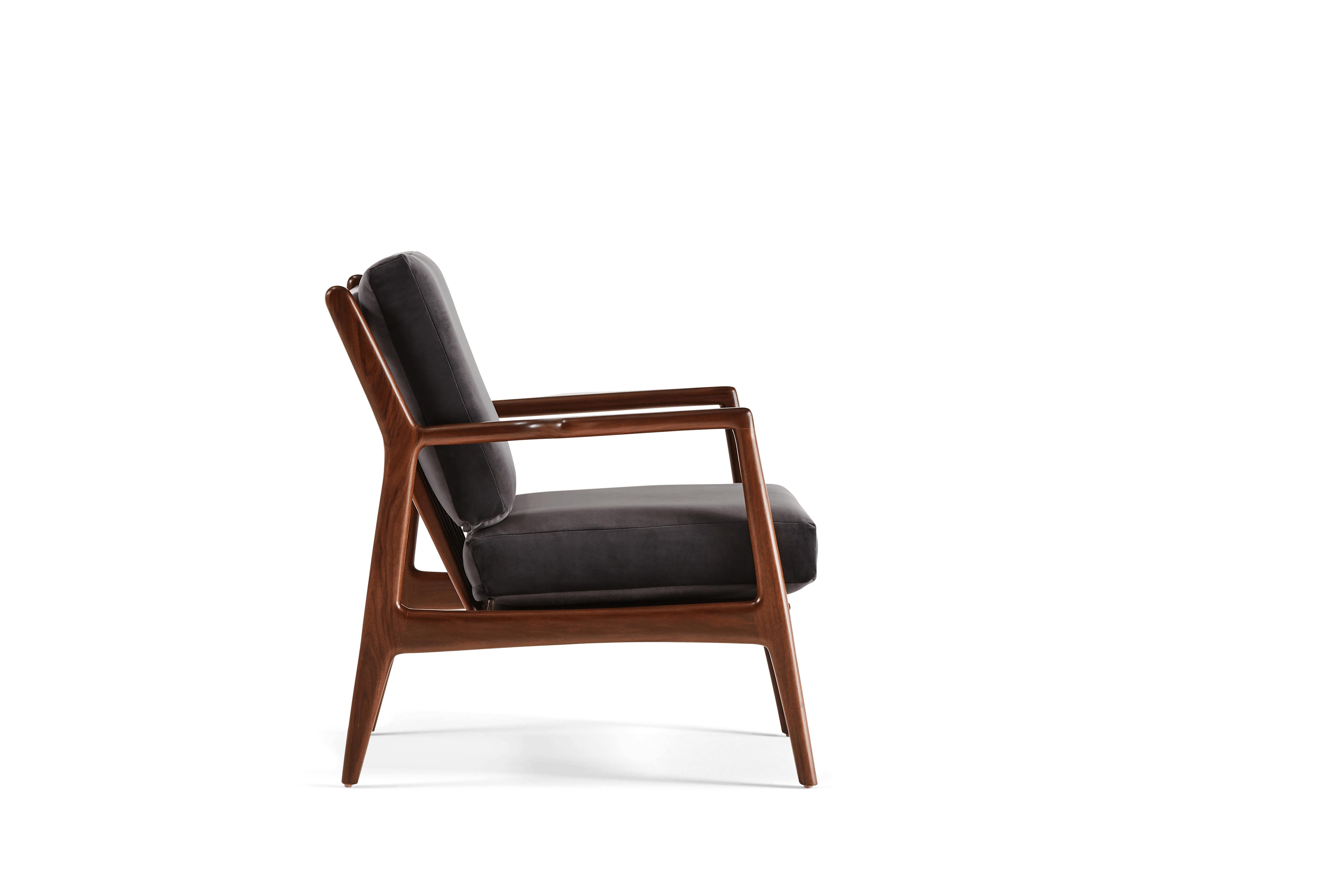 Black Collins Mid Century Modern Chair - Royale Gunmetal - Walnut - Image 2