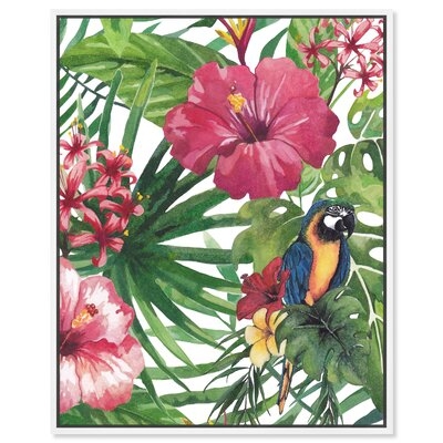 Animals 'Tropical Flowers With Parrot' Birds By Oliver Gal Wall Art Print - Image 0