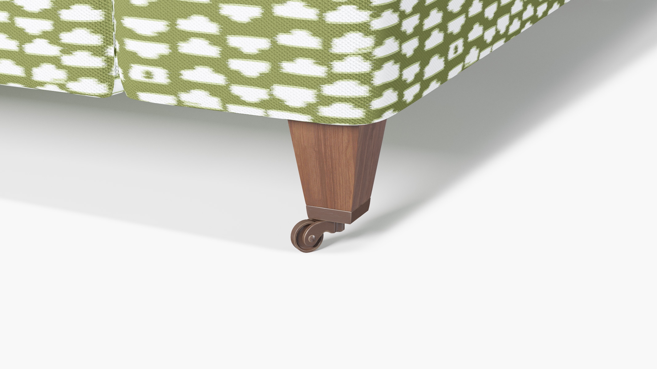 Classic Sofa, Olive Odalisque, Walnut with Antique Brass Caster - Image 1