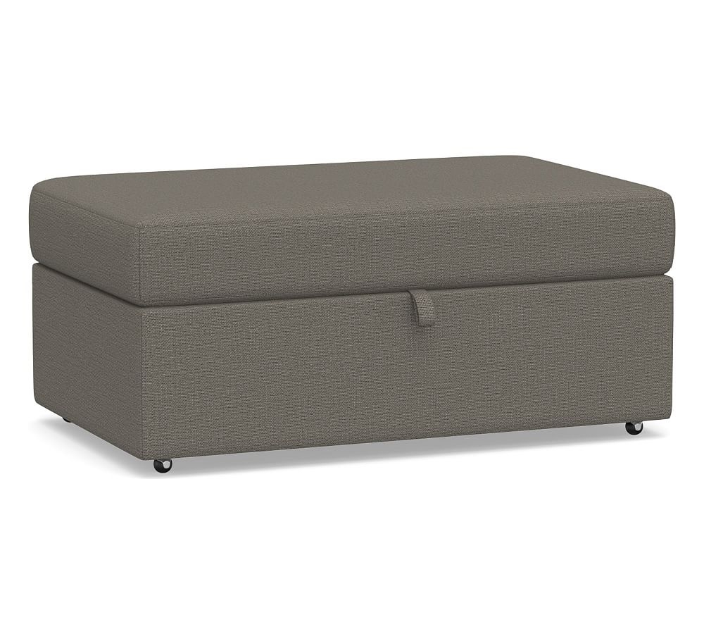 Big Sur Square Arm Upholstered Storage Ottoman with Pull Out Table, Down Blend Wrapped Cushions, Chunky Basketweave Metal - Image 0