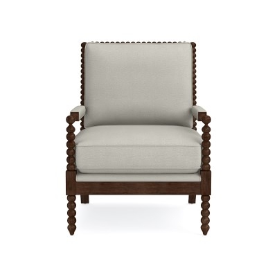 Spindle Chair, Standard Cushion, Performance Slub Weave, Light Gray, Natural Leg - Image 0