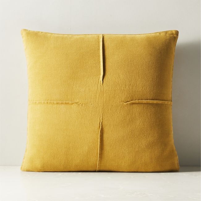 Tuck Tobacco Brown Linen Throw Pillow with Down-Alternative Insert 20"x20" - Image 0