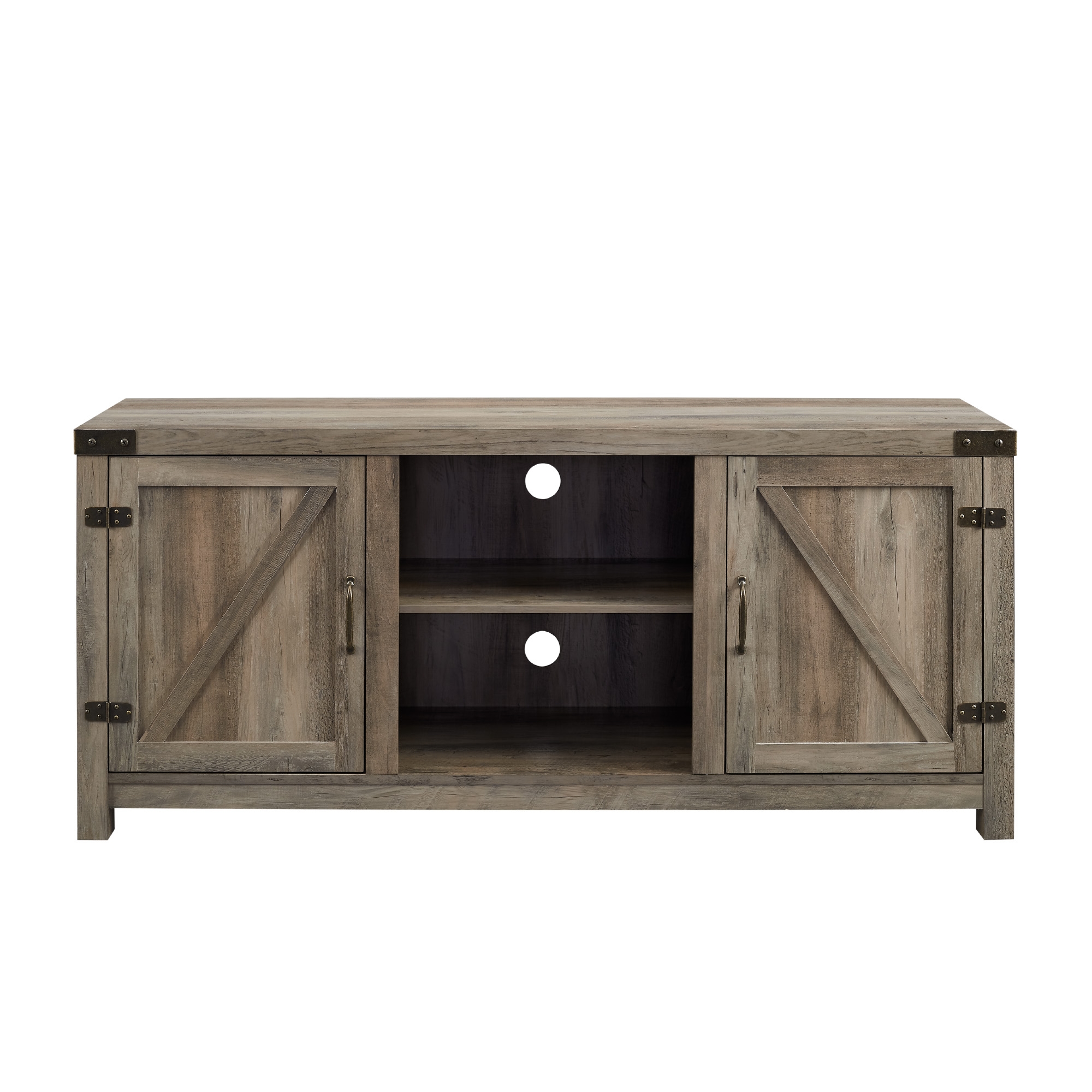 58" Farmhouse Barn Door TV Stand - Grey Wash - Image 1