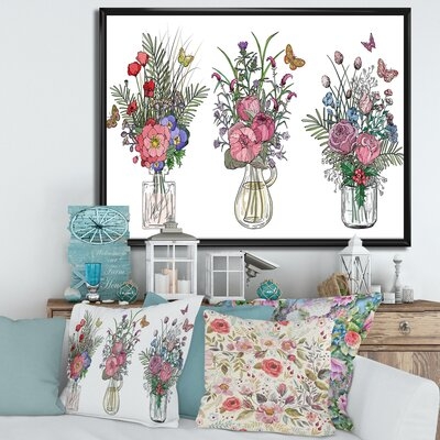 Bouquets Of Wildflowers In Transparent Vases II - Farmhouse Canvas Wall Art Print-FL35388 - Image 0