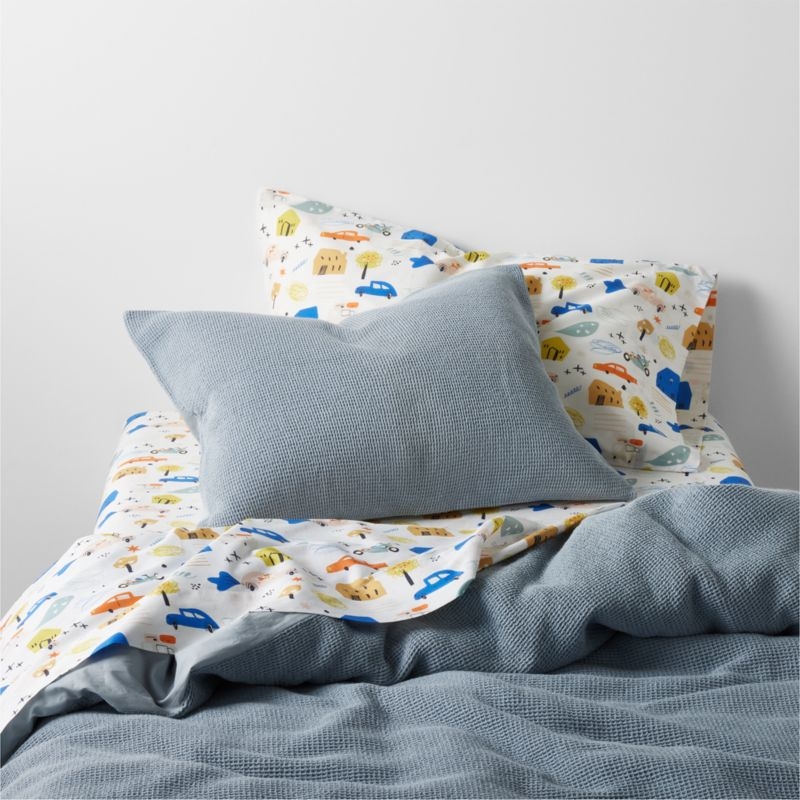 Scoop Light Blue Waffle Weave Organic Cotton Kids Pillow Sham - Image 1