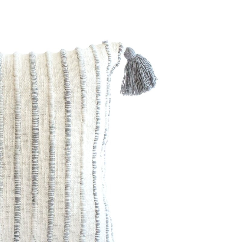 Mini Stripes With Tassels Pillow Cover, Cream 20" x 20" - Image 2
