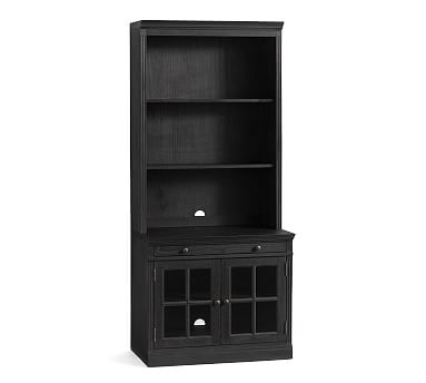 Livingston Bookcase Wall with Glass Doors, Dusty Charcoal - Image 0