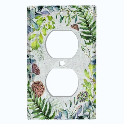 Metal Light Switch Plate Outlet Cover (Green Pine Leaves Flower Gray  - Single Duplex) - Image 0
