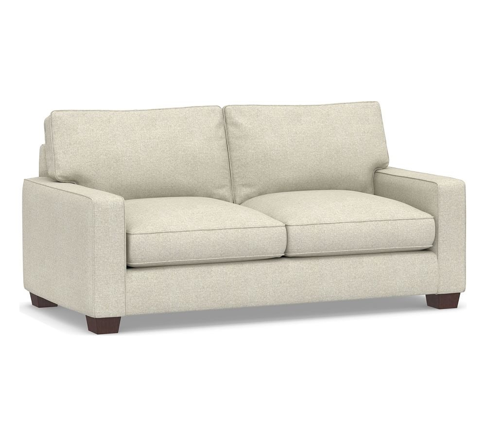 PB Comfort Square Arm Upholstered Sofa 76.5", Box Edge, Down Blend Wrapped Cushions, Performance Heathered Basketweave Alabaster White - Image 0