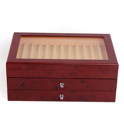 3 Layer Wood Display Case Holder Storage Collector Organizer Box 34 Fountain Pen(Red) - Image 0