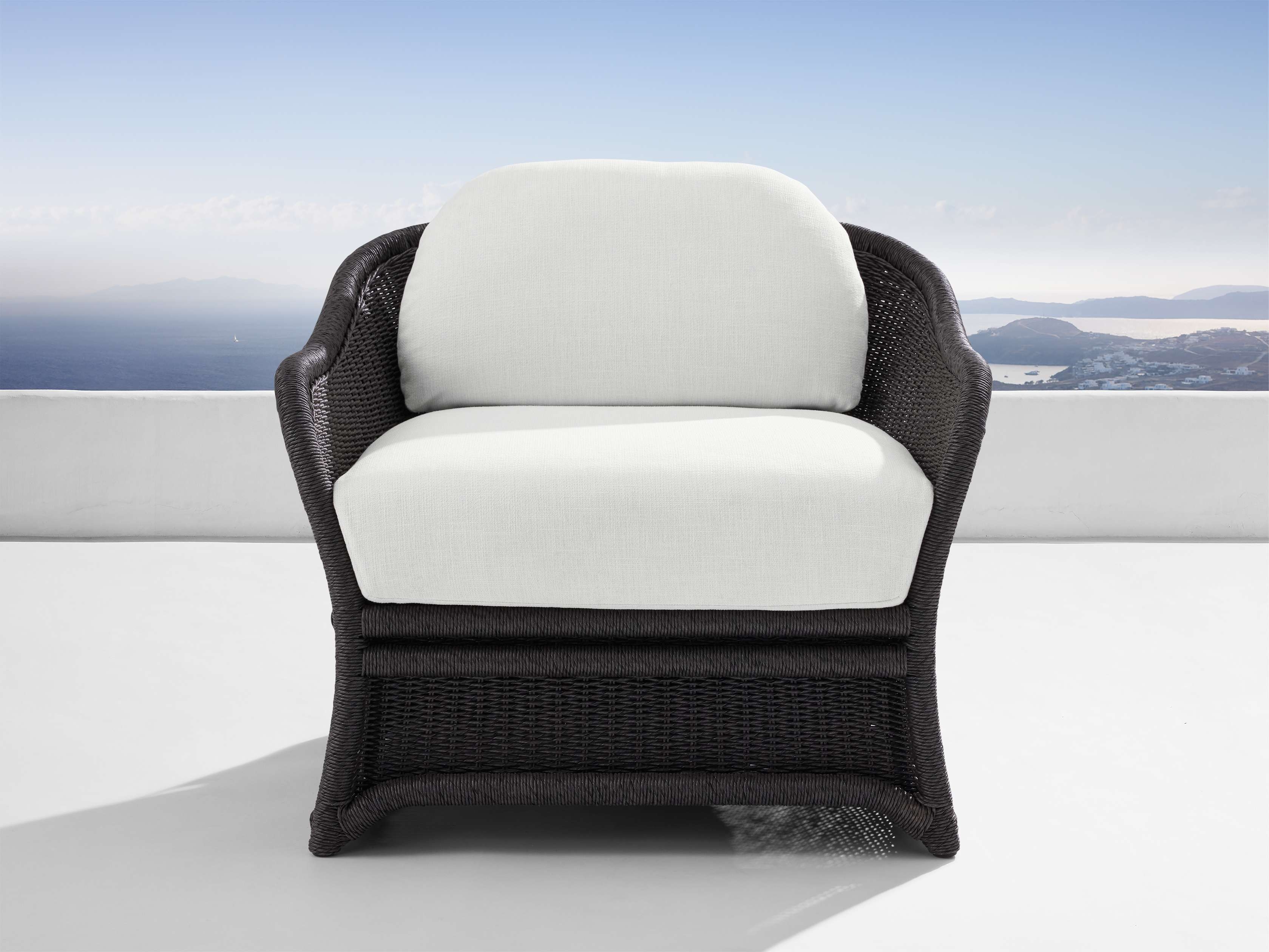 Fowler Outdoor Lounge Chair in All Weather Wicker Black  Eden Snow  - Image 0