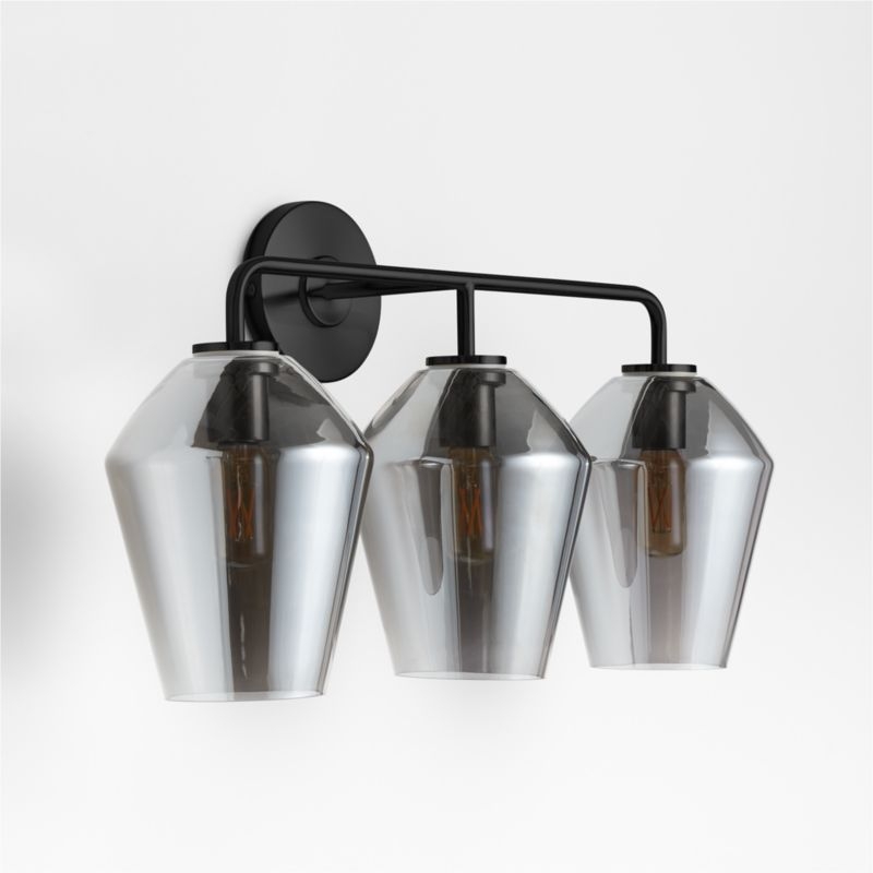 Arren Black 3-Light Wall Sconce with Silver Angled Shades - Image 2