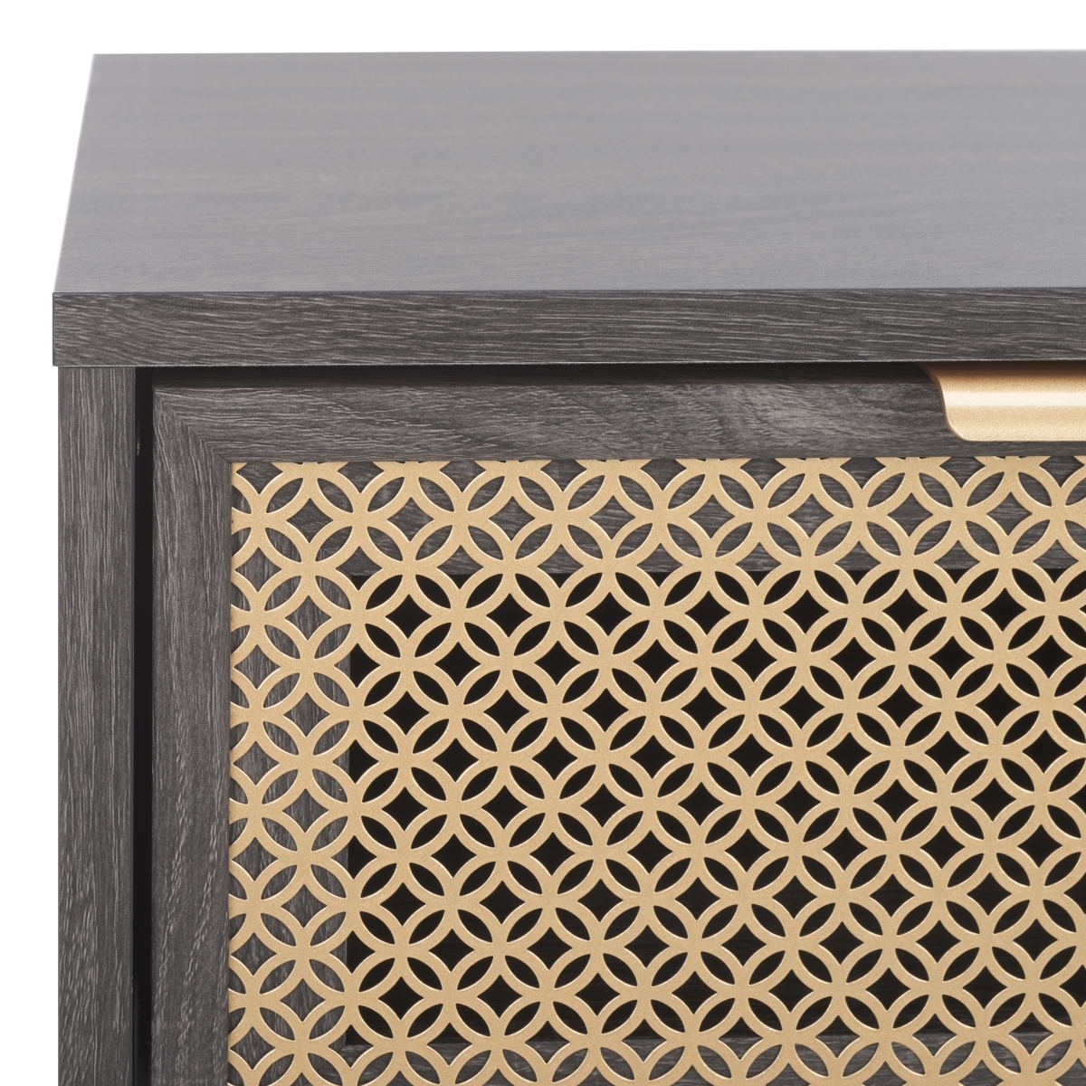 Ceu 1 Drawer Nightstand - Distressed Black / Gold - Safavieh - Image 2