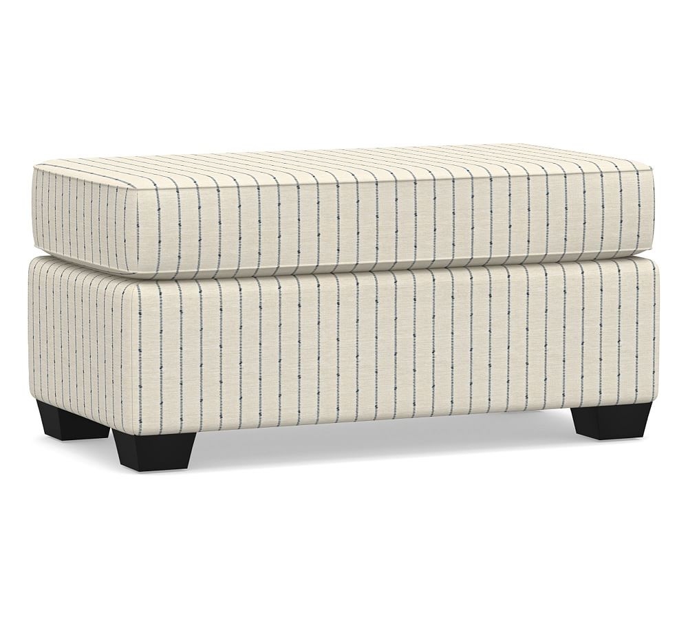 SoMa Fremont Roll Arm Upholstered Ottoman, Polyester Wrapped Cushions, Slubby Pinstripe Blue - Image 0