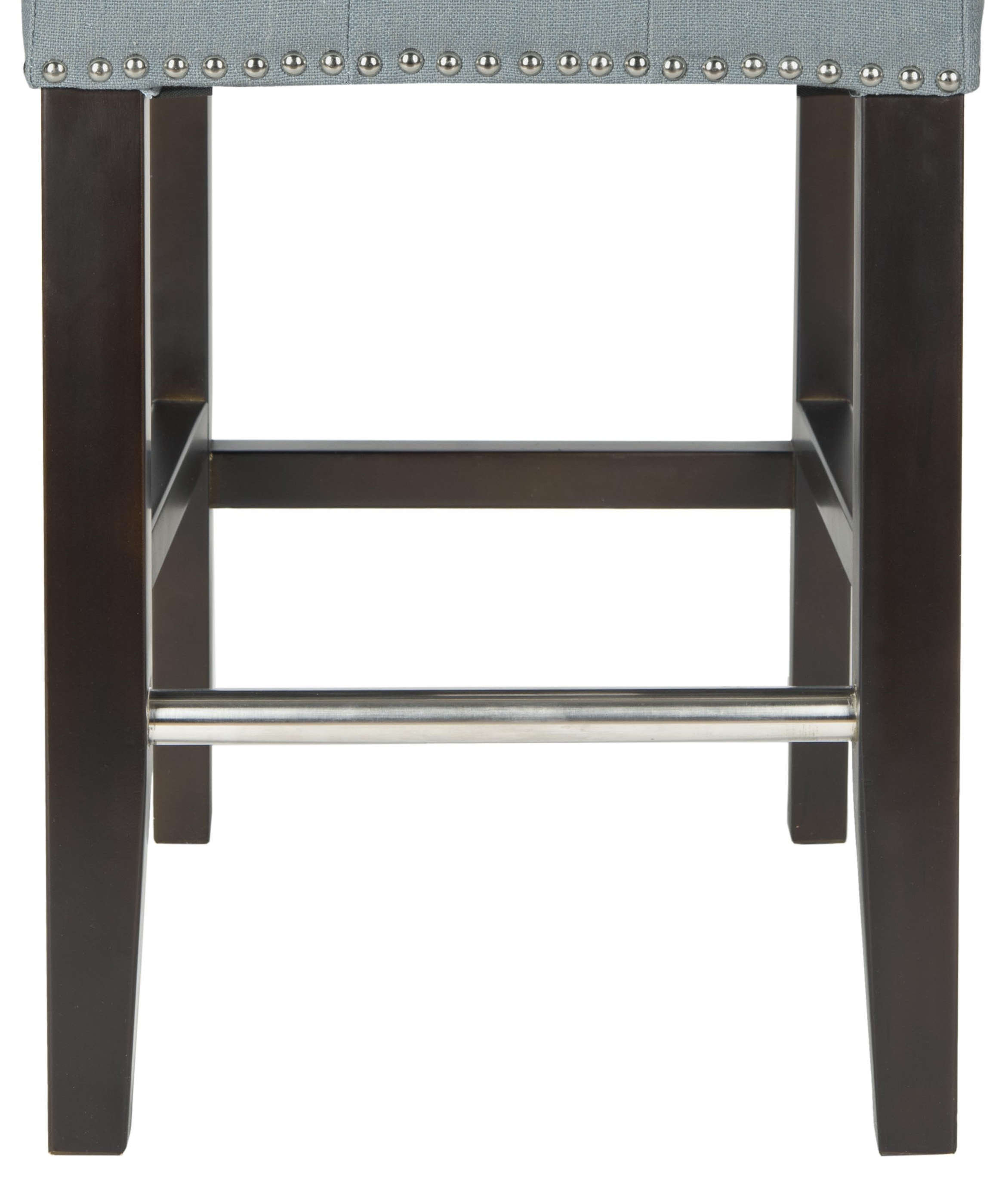 Thompson 23.9" Linen Counter Stool W/ Silver Nailheads - Sky Blue/Espresso - Safavieh - Image 3