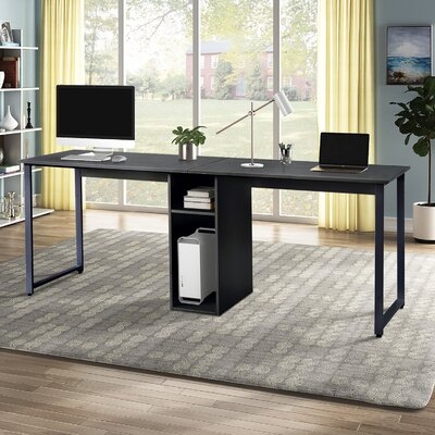 2-Person Home Office Desk, Large Double Writing Desk Workstation With Storage - Image 0
