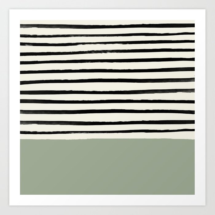 Sage Green X Stripes Art Print by Leah Flores - SMALL - Image 0
