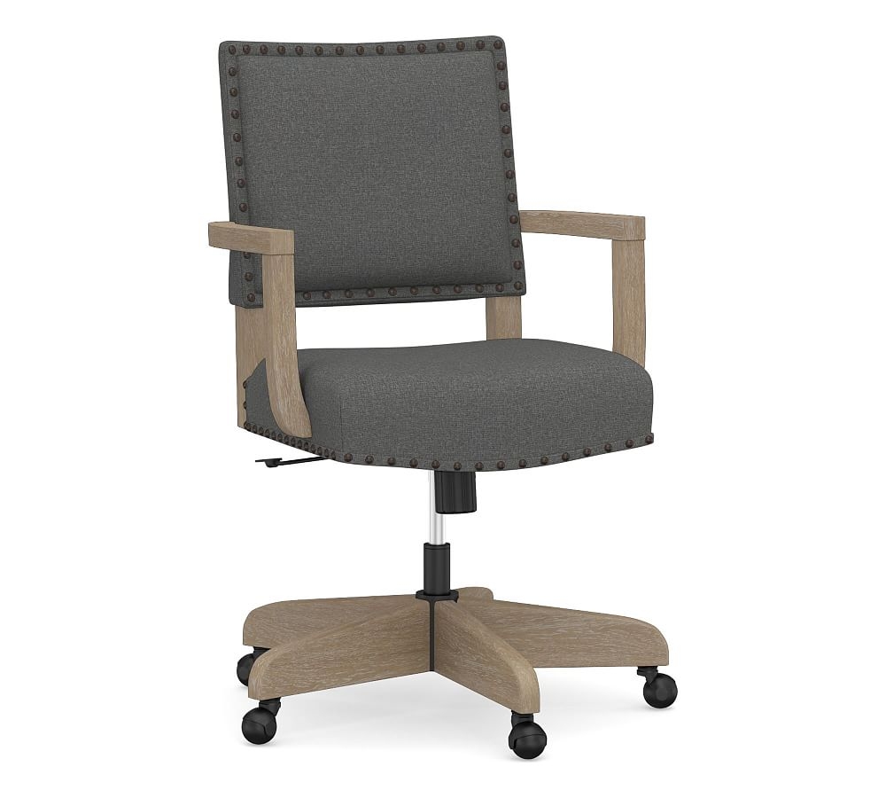 Manchester Upholstered Swivel Desk Chair, Seadrift Frame, Park Weave Charcoal - Image 0