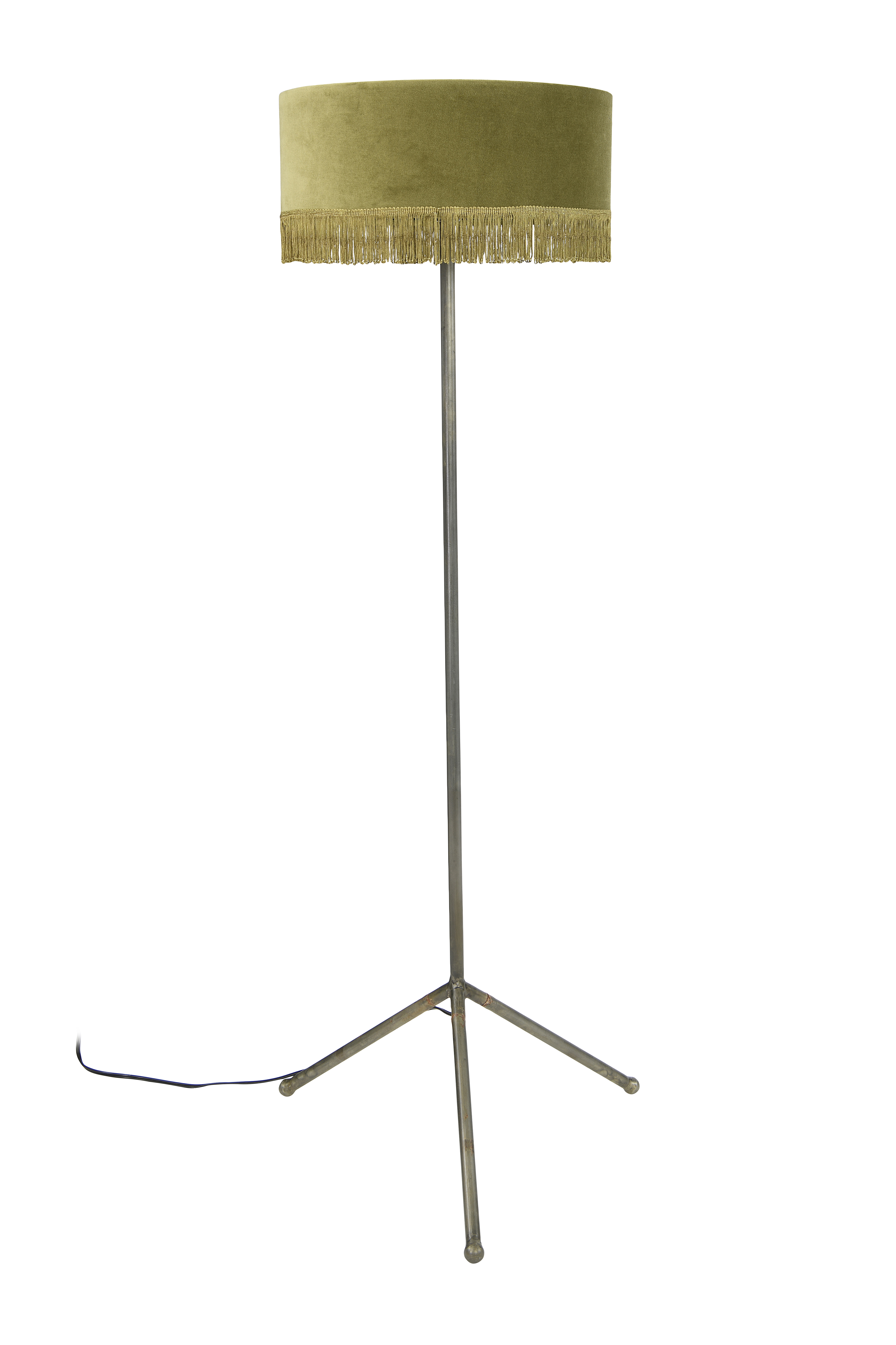 Metal Floor Lamp with Cotton Velvet Shade, Fringe & Handmade Paper Lining - Image 0