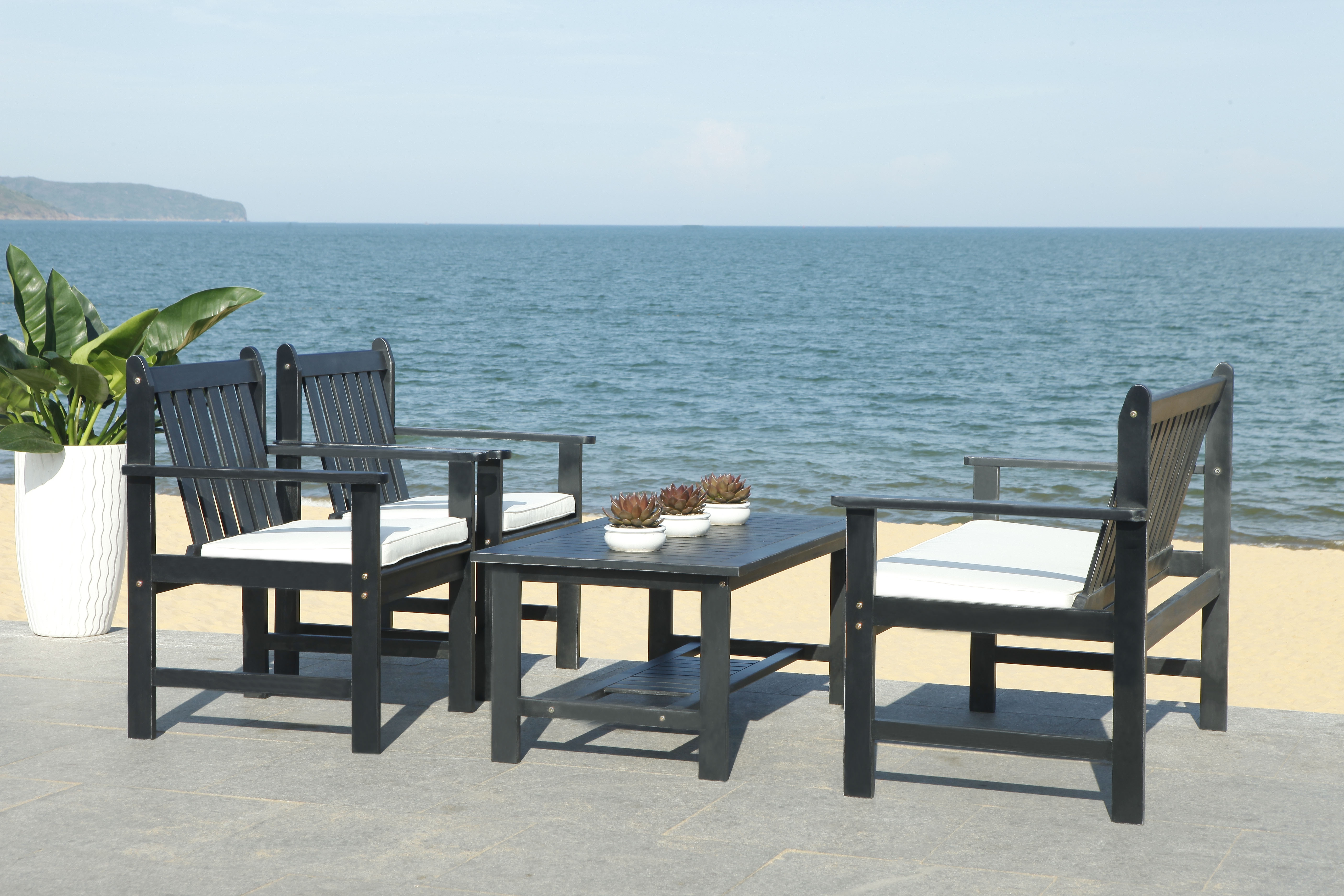 Burbank 4 Piece Outdoor Set - Black/White - Safavieh - Image 6
