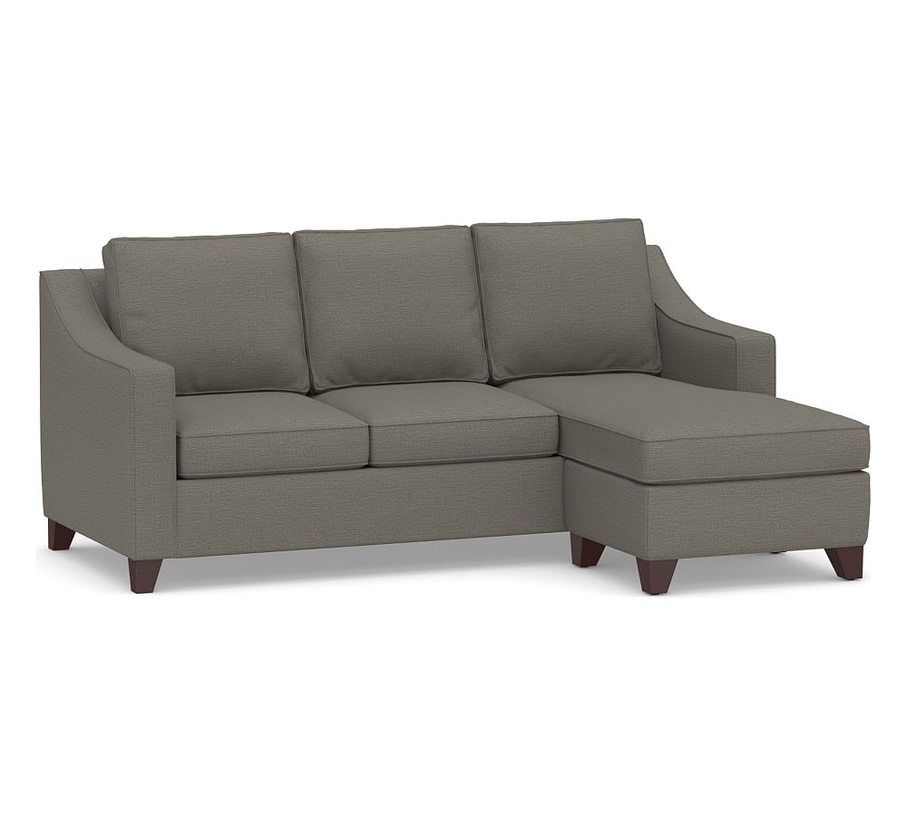 Cameron Slope Arm Upholstered Sleeper Sofa with Reversible Storage Chaise Sectional, Polyester Wrapped Cushions, Chunky Basketweave Metal - Image 0