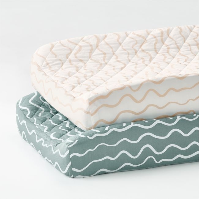 Light Peach and Seafoam Imperfect Stripe Organic Changer Covers, Set of 2 - Image 0