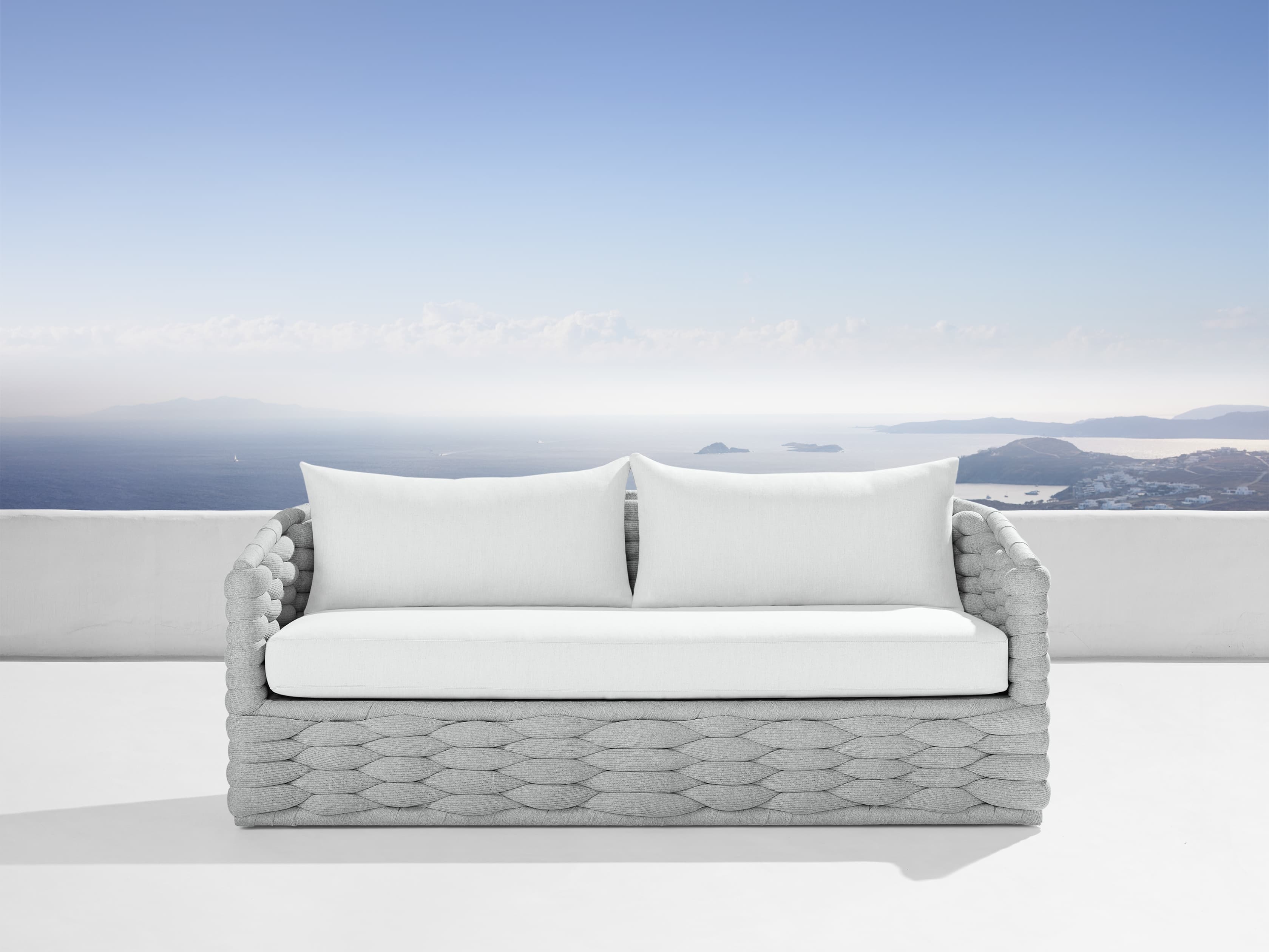 Melbourne Outdoor Sofa in Granville Snow All Weather Wicker White /72" - Image 0