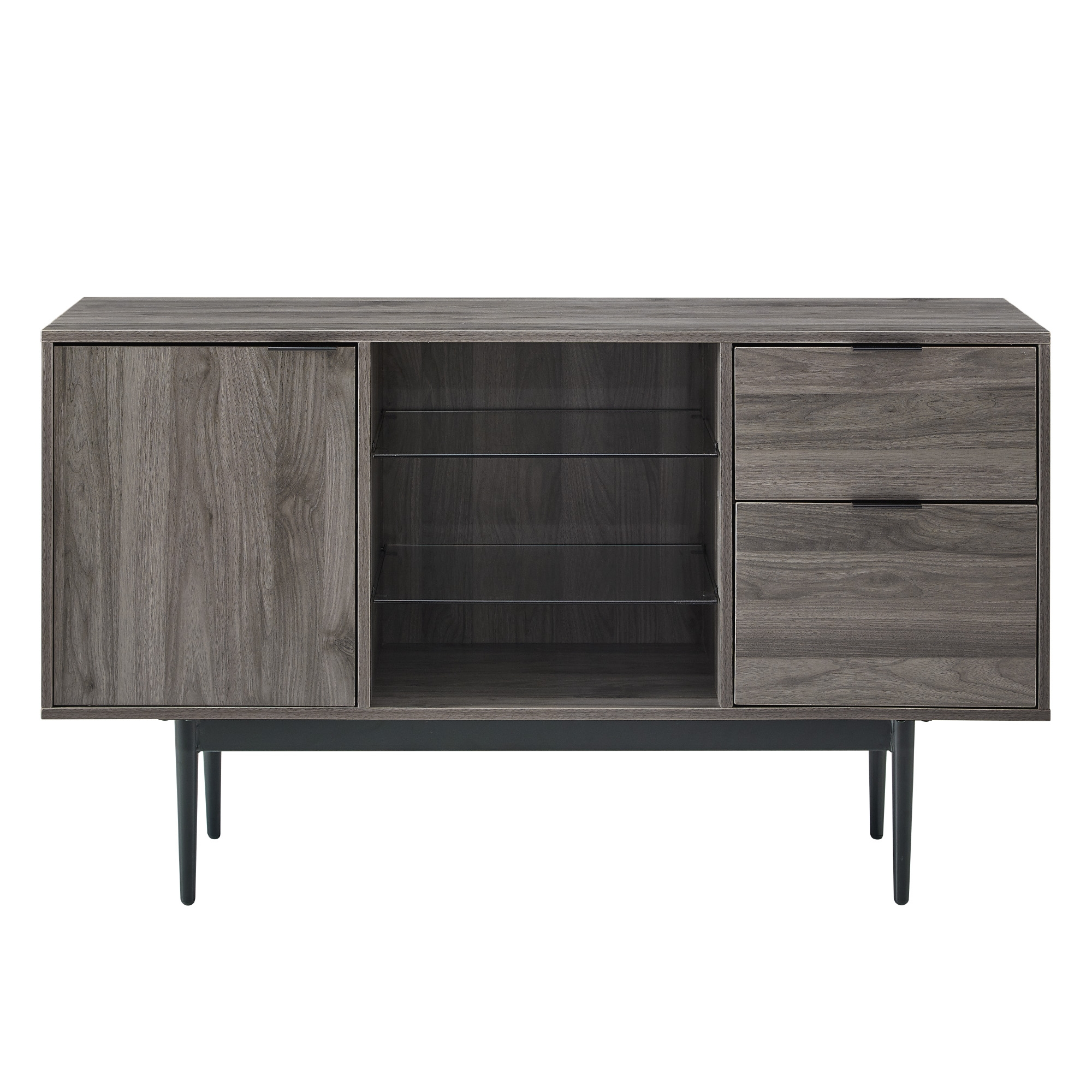 Contemporary Glass Shelf Sideboard – Slate Grey - Image 1