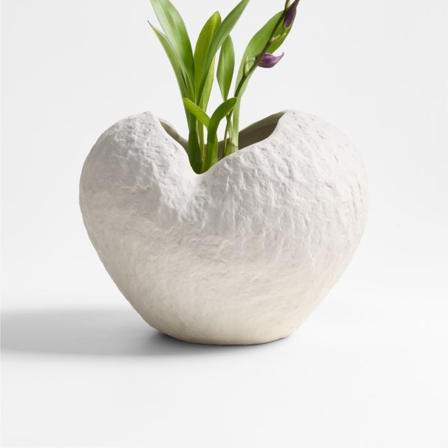 Scraffito 10" White Ceramic Vase - Image 0