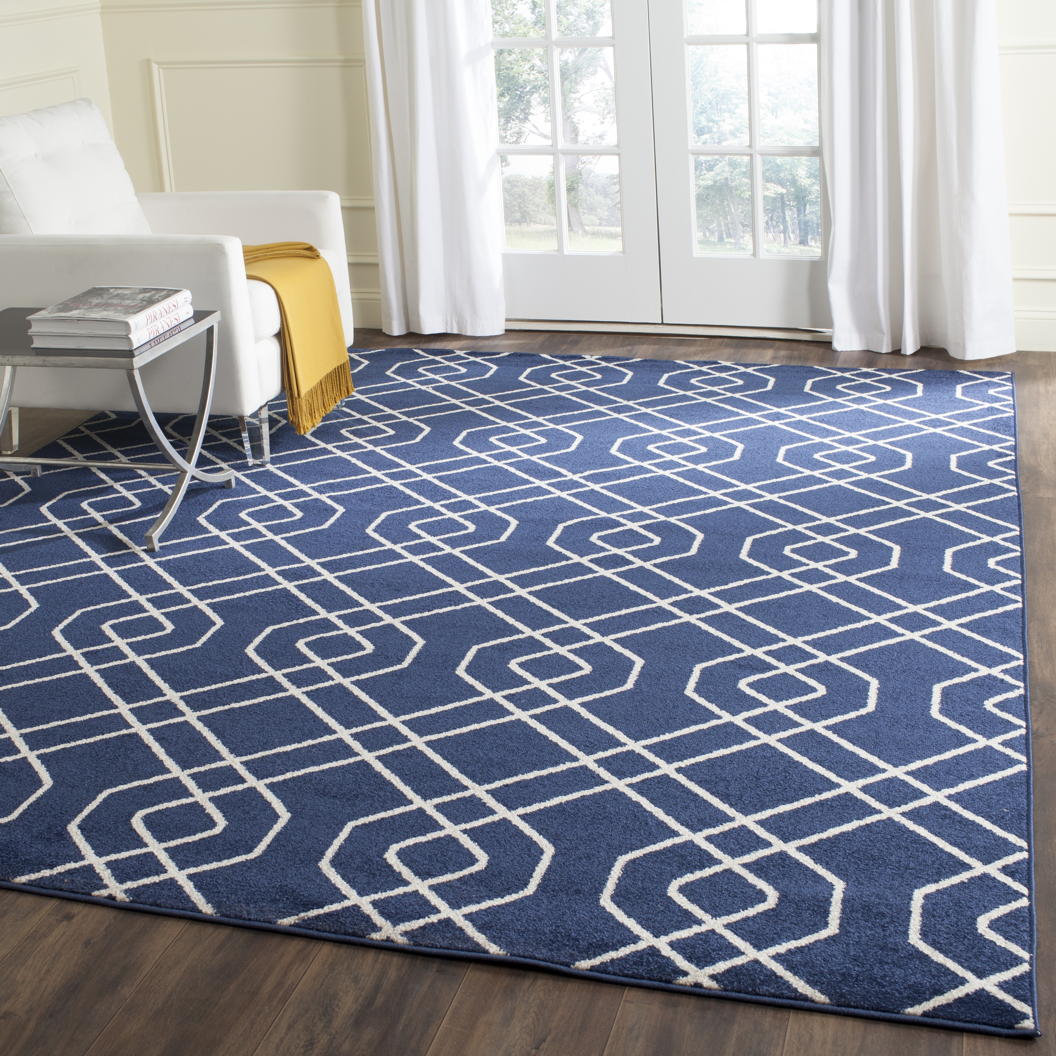 Arlo Home Indoor/Outdoor Woven Area Rug, AMT407P, Navy/Beige,  9' X 12' - Image 1
