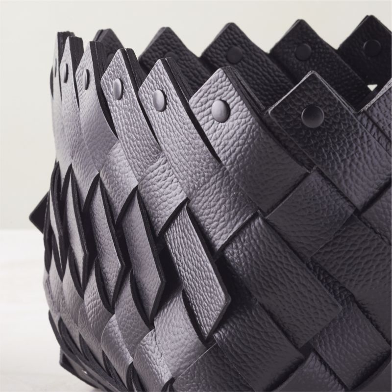 Willa Woven Black Leather Storage Basket Small - Image 2