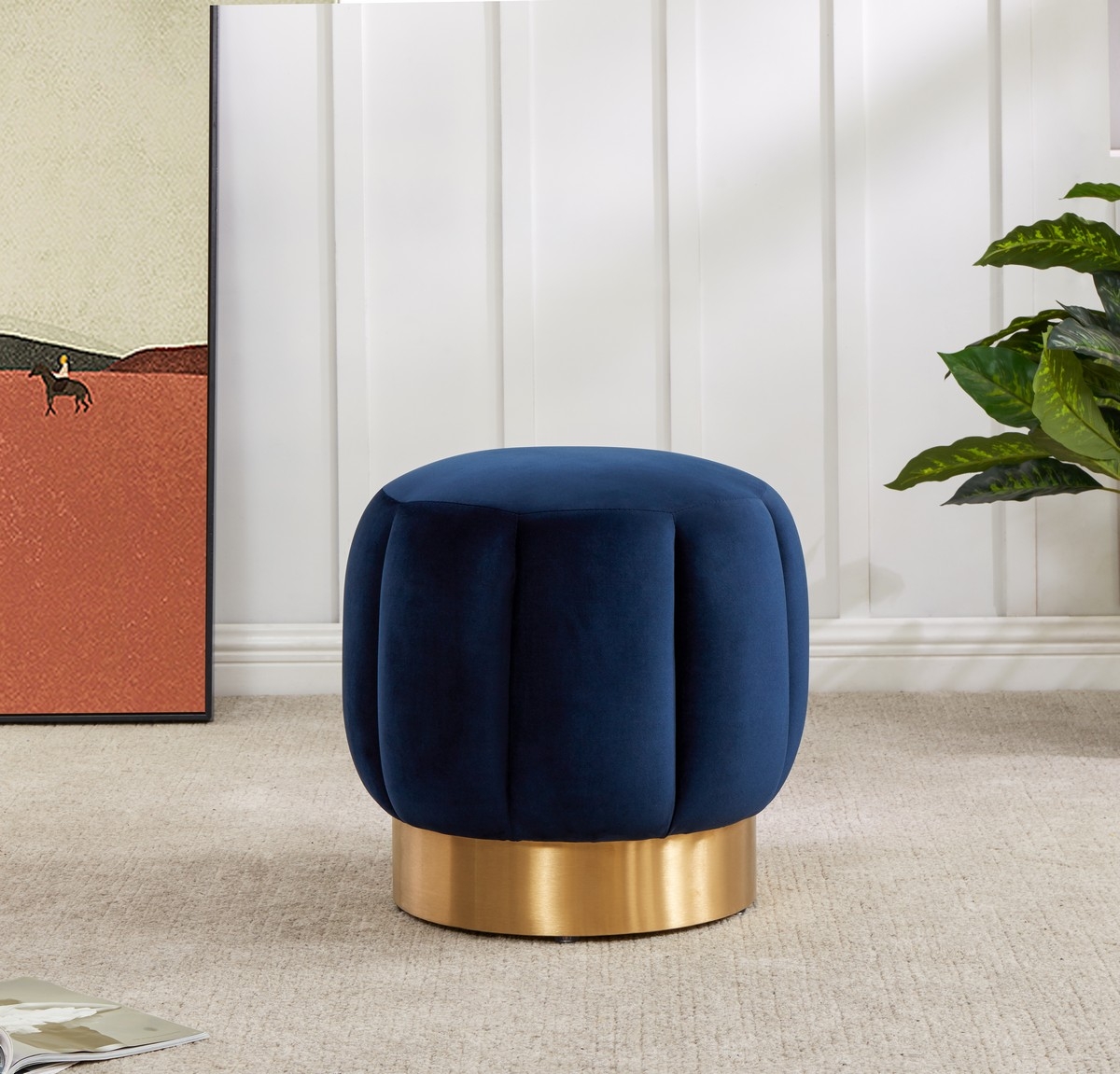 Maxine Channel Tufted Ottoman - Navy - Image 1