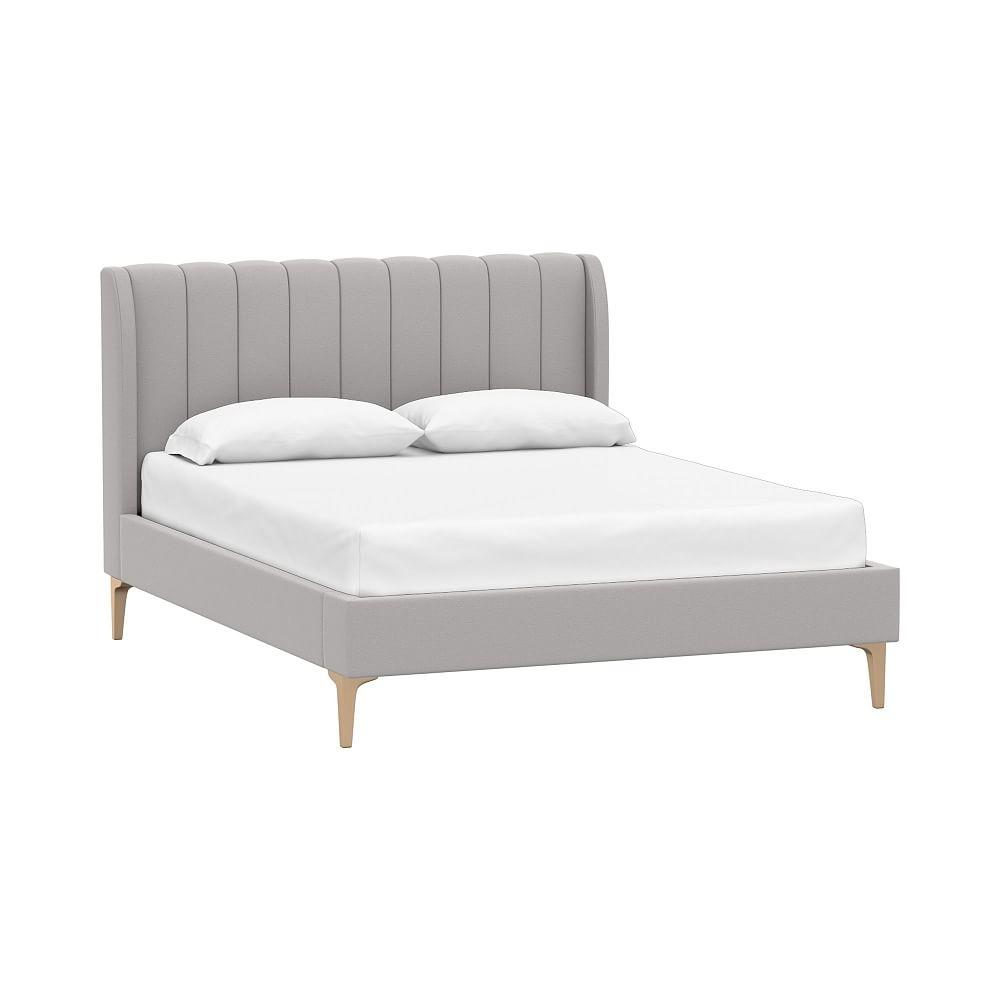 Avalon Channel Stitch Upholstered Bed, Queen, Lustre Velvet Light Gray - Image 0