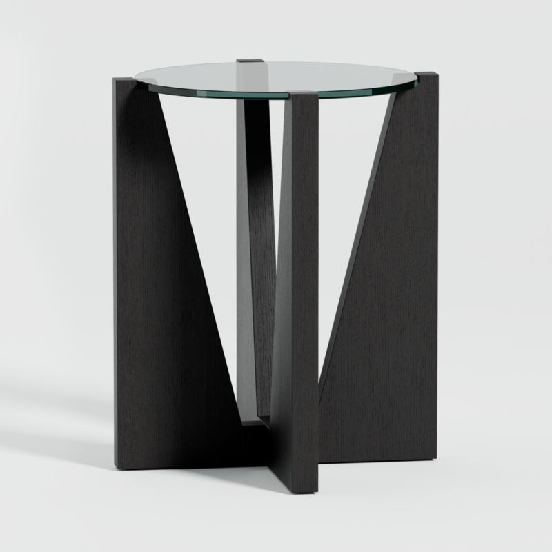 Miro Glass End Table with Black Ebonized White Oak Wood Base - Image 1