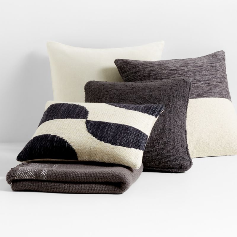 Biella Wool-Cotton Blend Textured 23x23 Ink Black Throw Pillow Cover with Down-Alternative Insert - Image 2