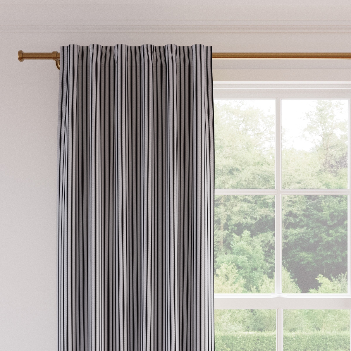 Printed Linen Curtain, Black Classic Ticking Stripe, 50" x 96" - Image 1