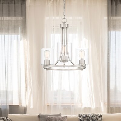 Flaxville Collection - 3 Light - Chandelier - 20"W - 19"H - Satin Platinum Finish - Image 0