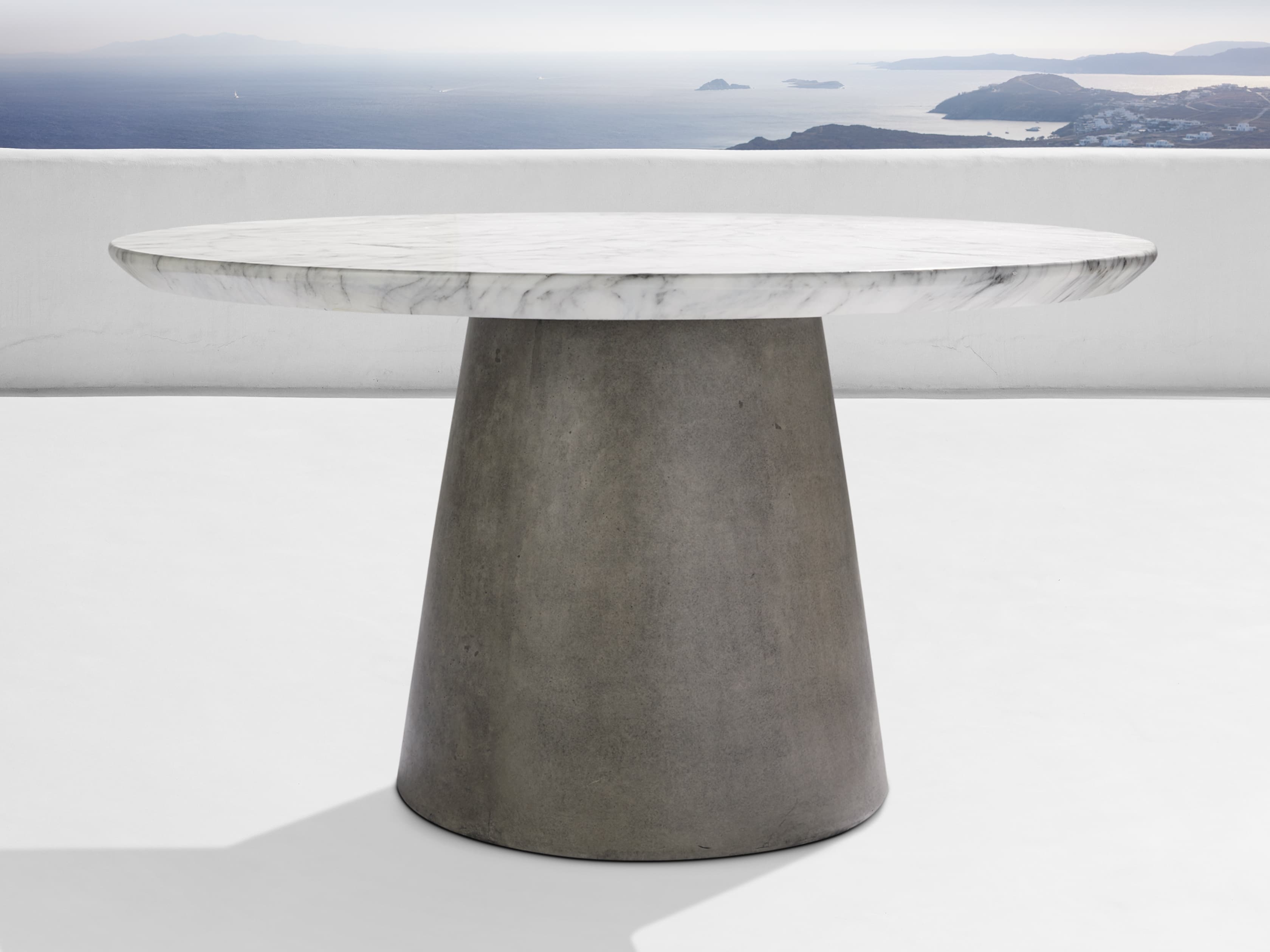Edgewater Outdoor Dining Table in White Faux Marble  54" - Image 0