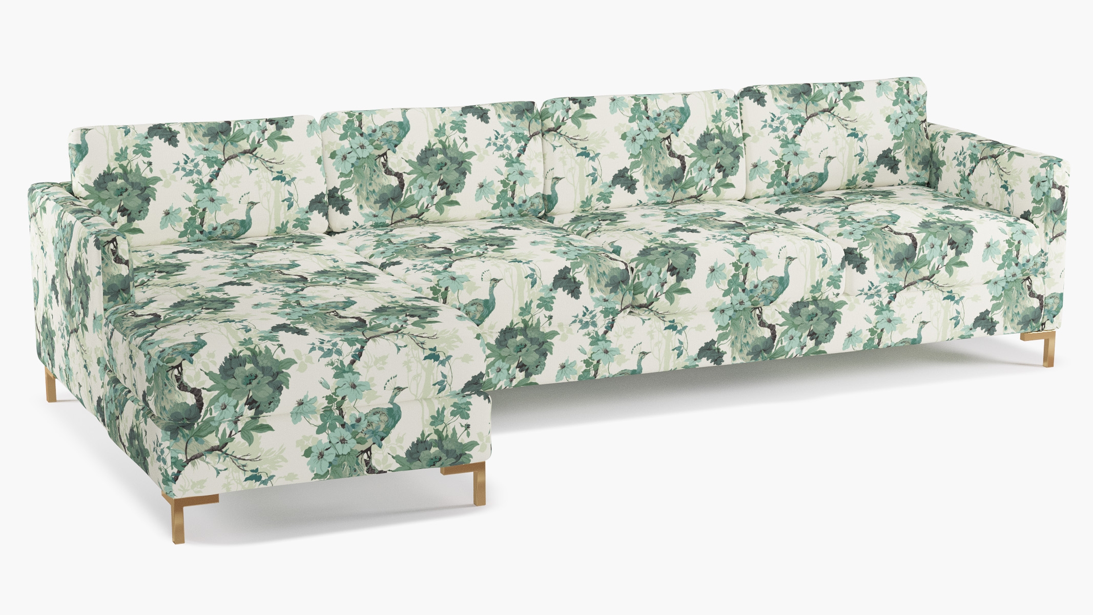 Modern Sectional, Left Facing, Jade Peacock Park, Brass L Leg - Image 1