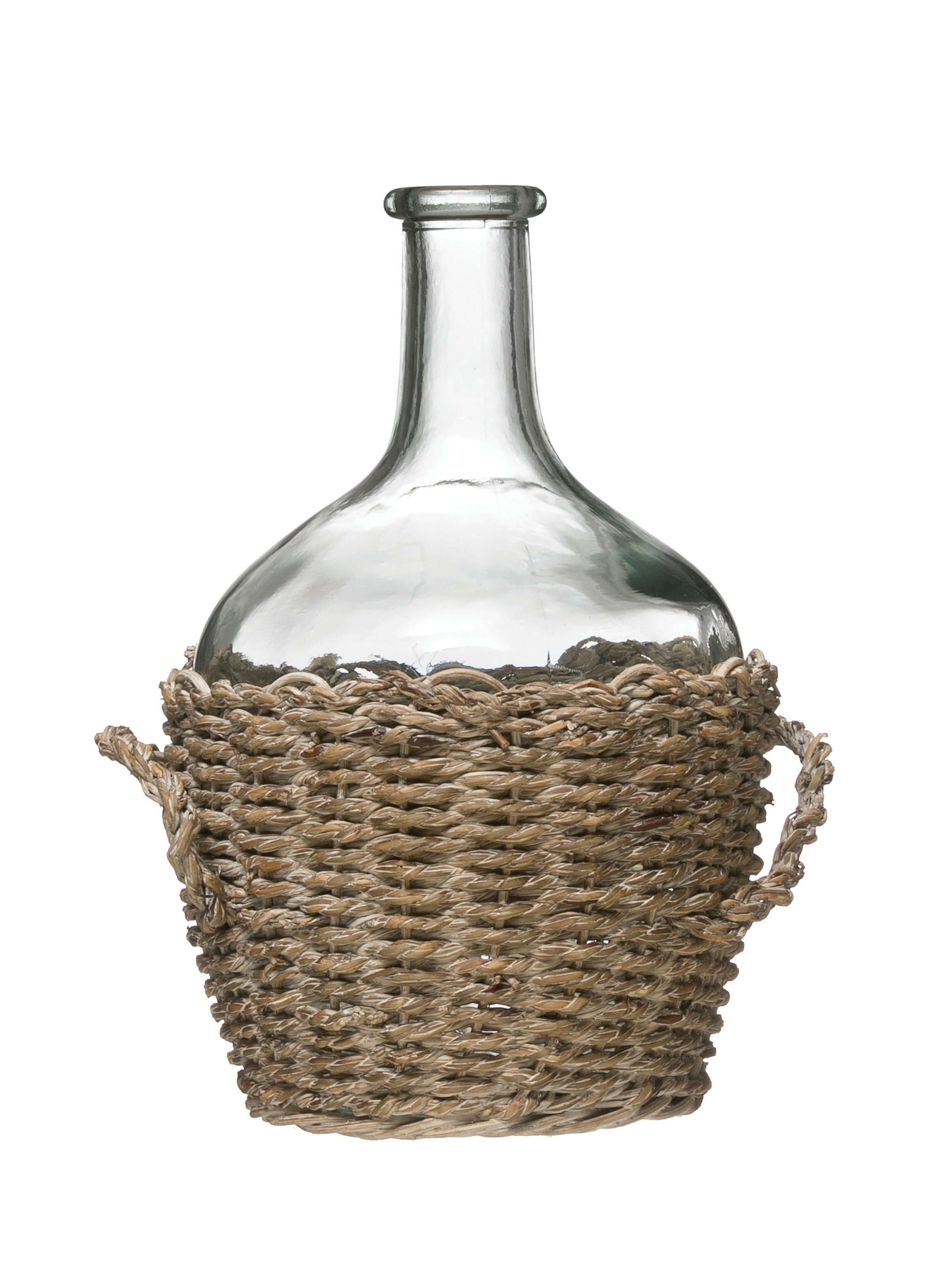 Glass Bottle in Woven Seagrass Basket with Handles - Image 0