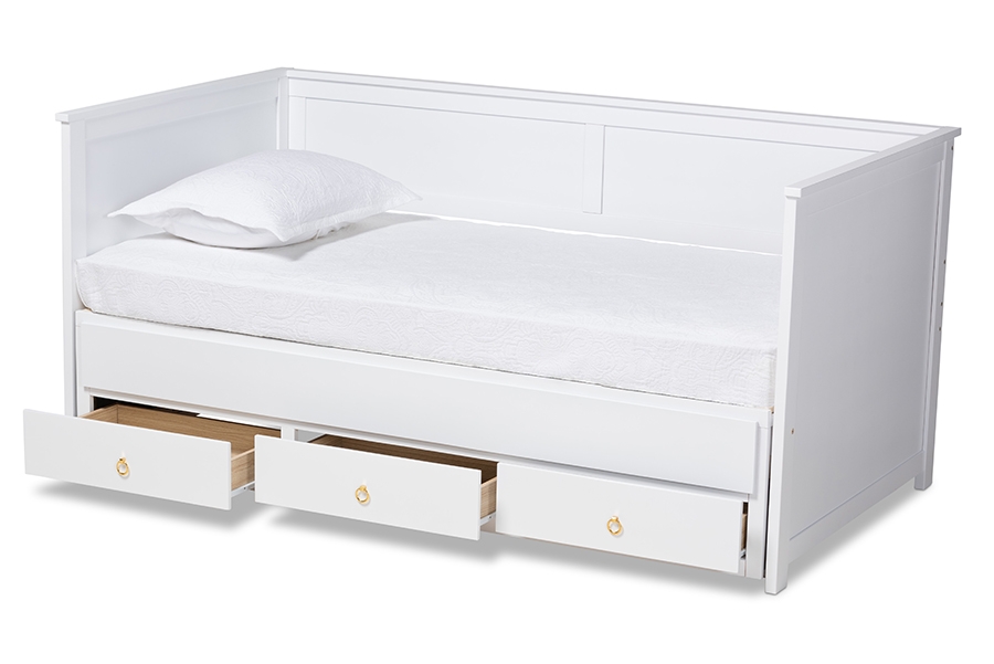 Thomas Classic and Traditional White Finished Wood Expandable Twin Size to King Size Daybed with Storage Drawers - Image 2
