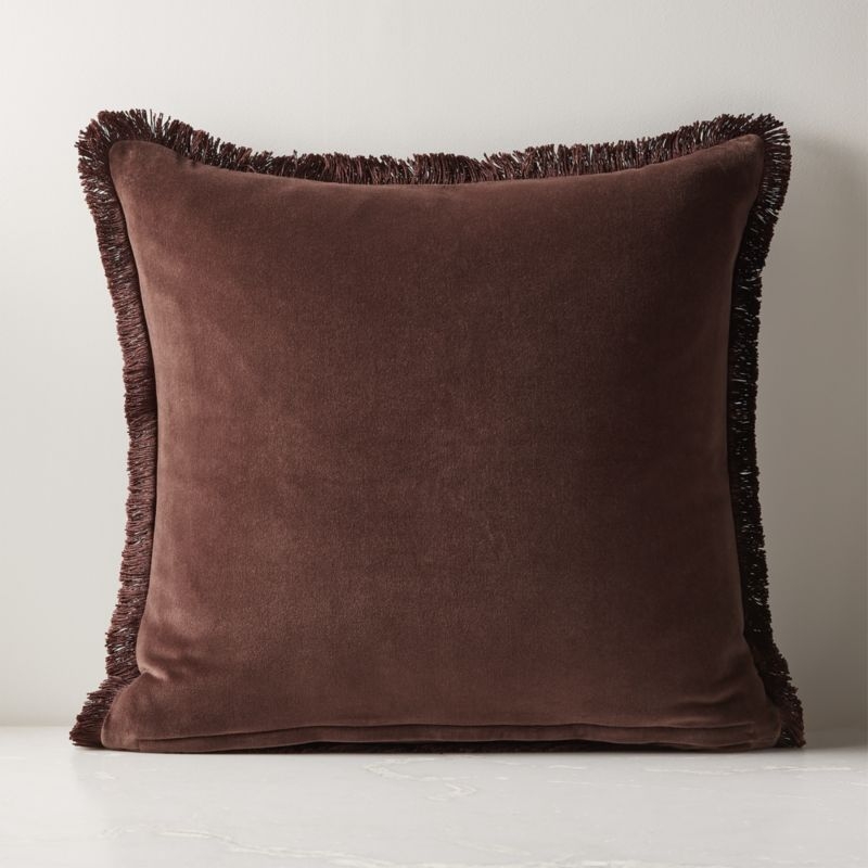 Bettie Chocolate Brown Velvet Throw Pillow with Down-Alternative Insert 23" - Image 1