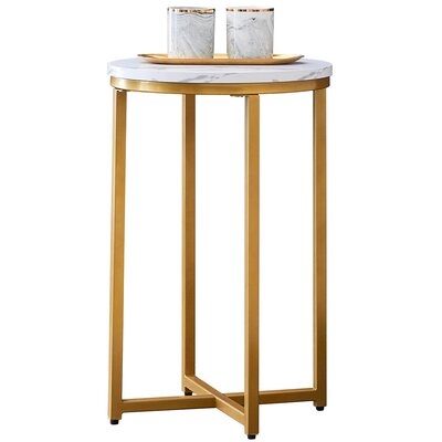Accent Table Marble Wood Top And Metal Frame Side End Table For Living Room Gold - Image 0
