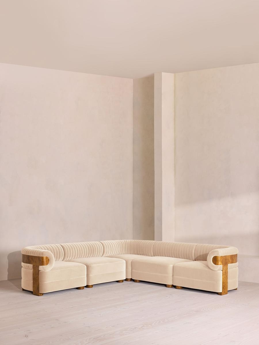 Caleb Sectional Sofa, Corner Sofa, Velvet, Porcelain, Dark Burl, US - Image 0