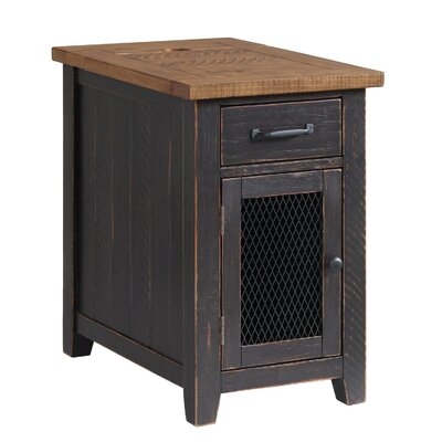 Chairside Table With 1 Drawer And 1 Wire Door, Black And Brown - Image 0